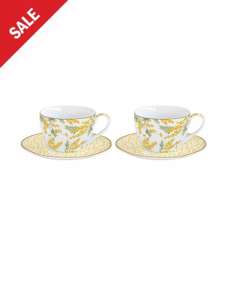 Set 2 cesti si farfurii pentru cafea, 110 ml, Mimosa - SIMONA'S COOKSHOP